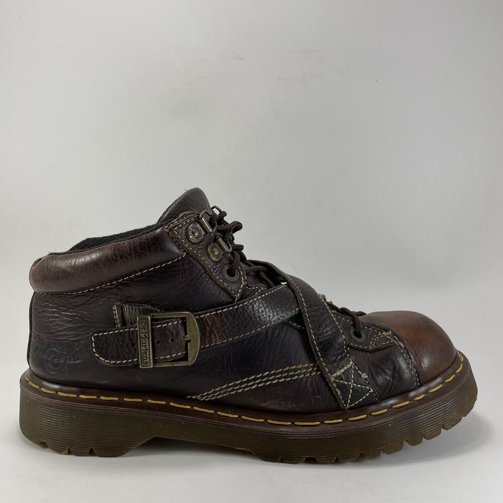 Dr. Martens 9946 Brown Leather Strap Boots Y2K Chunky Platform 10 UK, 11 US Goth